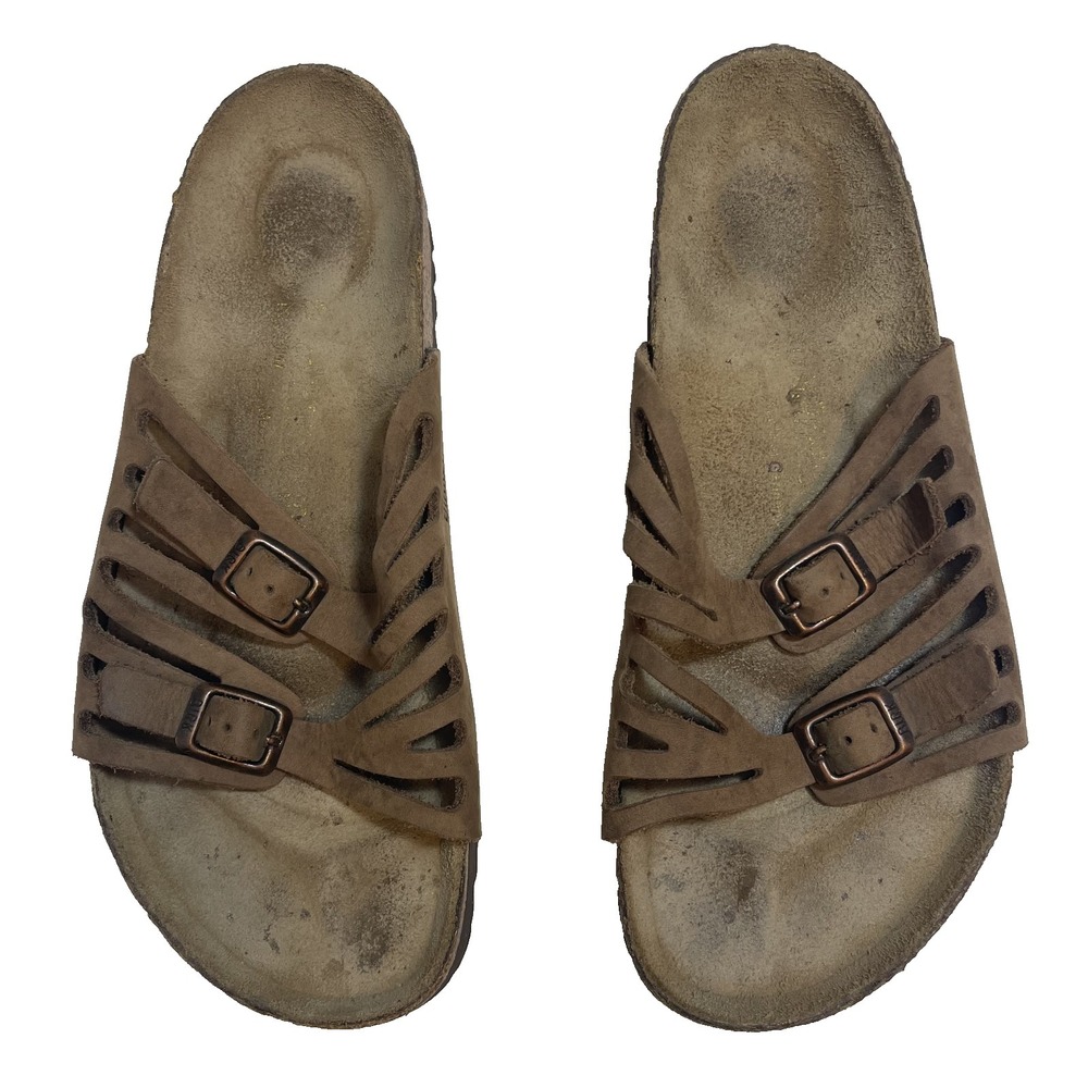 Birkenstock Granada Brown Double Strap Slides Brown Leather Reg Womens 9 EU 40